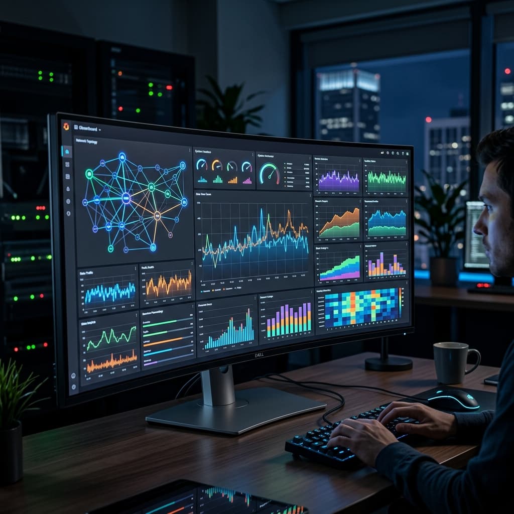 Dashboard de observabilidade mostrando métricas em tempo real
